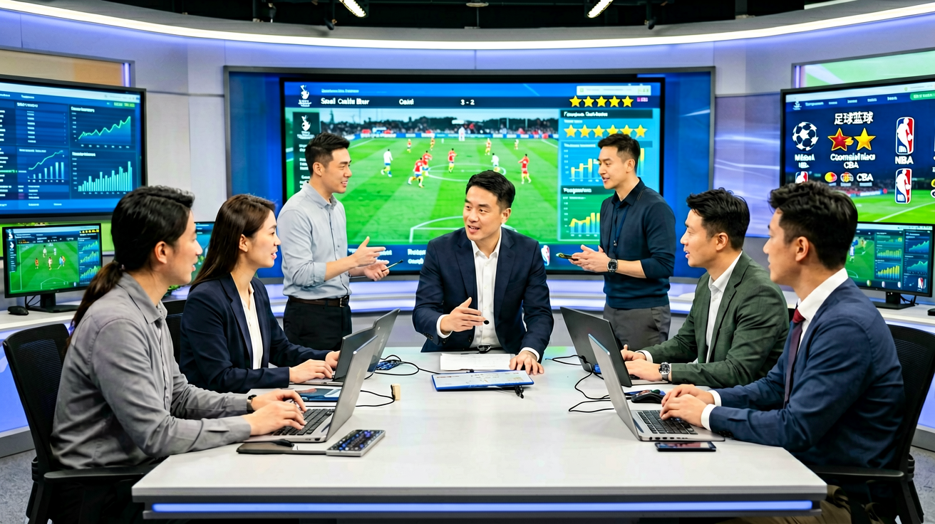 V体育内容团队在演播室进行赛事分析与报道